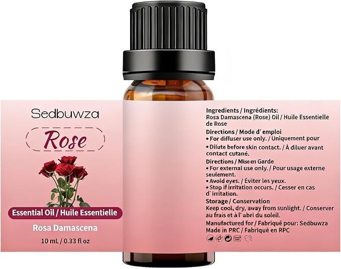 Sedbuwza Rose Peony Essential Oil Set, Rose Fragrance Oil Peony Scent Oil Set for Diffuser, Aromatherapy, Massage, Soap, Candle Making 2 x 10 ml