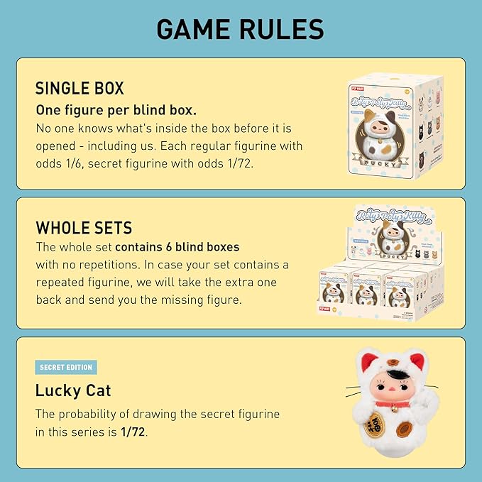 POP MART PUCKY Roly-Poly Kitty Series-Vinyl Plush Blind Box, PUCKY Blind Box Figures, Random Design Action Figures Collectible Toys Home Decorations, Holiday Birthday Gifts,Single Box