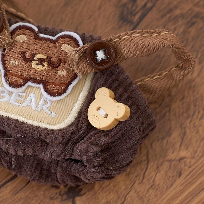 CALEMBOU Plush Doll Clothes, 4 Inches Cute Animal Series Plush Doll Clothes for 10cm Kimmon Mimon, Kawaii Doll Clothes Accessories Set for Birthday Gifts (Brown Bear Set)