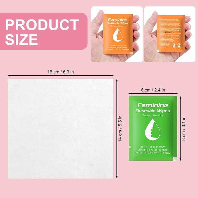 twoworld 150 Feminine Wipes Flushable Travel Individually Wrapped | Travel Wipes for Women,Feminine Care Wet Wipes Travel Size Vaginal Wipes for Adult,Girl and Homeless(Lemon,Cucumber,Lavender)