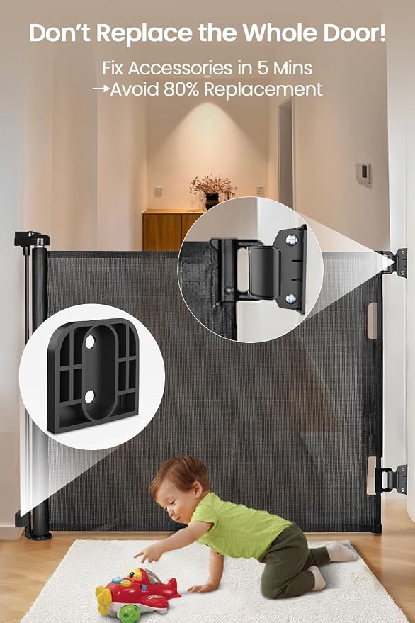 Retractable Baby Gate Replacement Parts Compatible with 55" W x 33" H Retractable Baby Gates Including 2 Latches+2 Brackets+1 Set of Screws for Dog Gate Easy Installation