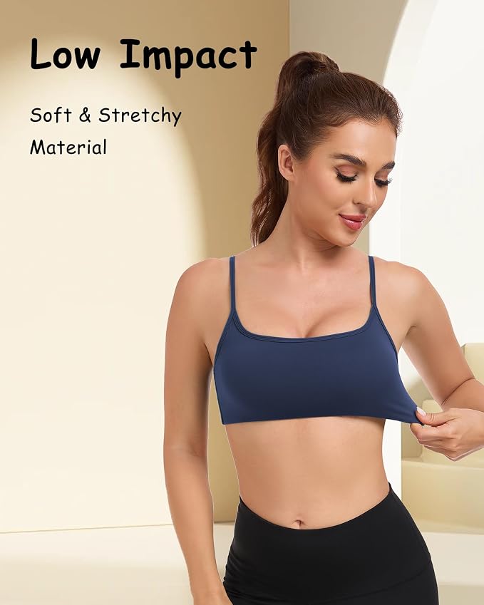 QUOJIZY Sports Bras for Women Open Back Workout Tops for Women Yoga Bra Spaghetti Straps Twist Back