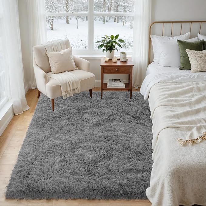 4x6 Area Rugs for Living Room Rug: Soft Fluffy Shag Light Gray Rugs for Bedroom, Non-Slip Large Fuzzy Plush Rug Indoor Floor Carpet for Nursery Kids Boys Girls Room, Dorms, Playroom, Modern Home Decor