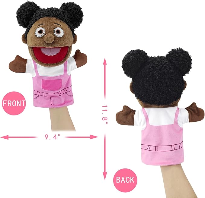 Family Hand Puppets, Puppets for Adults Puppets for Kids Role Paly Family Members 11.8 INCH,Multicultural Finger Puppet with Movable Mouth Soft Plush Puppets for Storytelling Teaching (African Style)