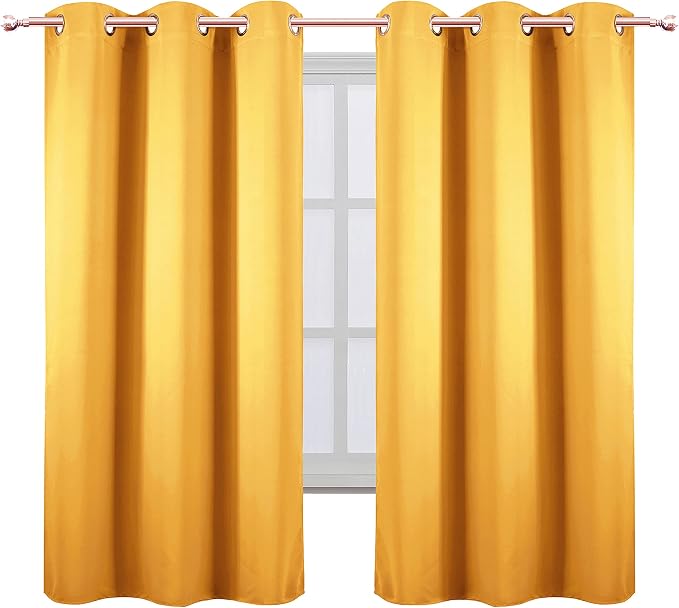 LEMOMO Yellow Thermal Blackout Curtains/38 x 63 Inch/Set of 2 Panels Room Darkening Curtains for Bedroom