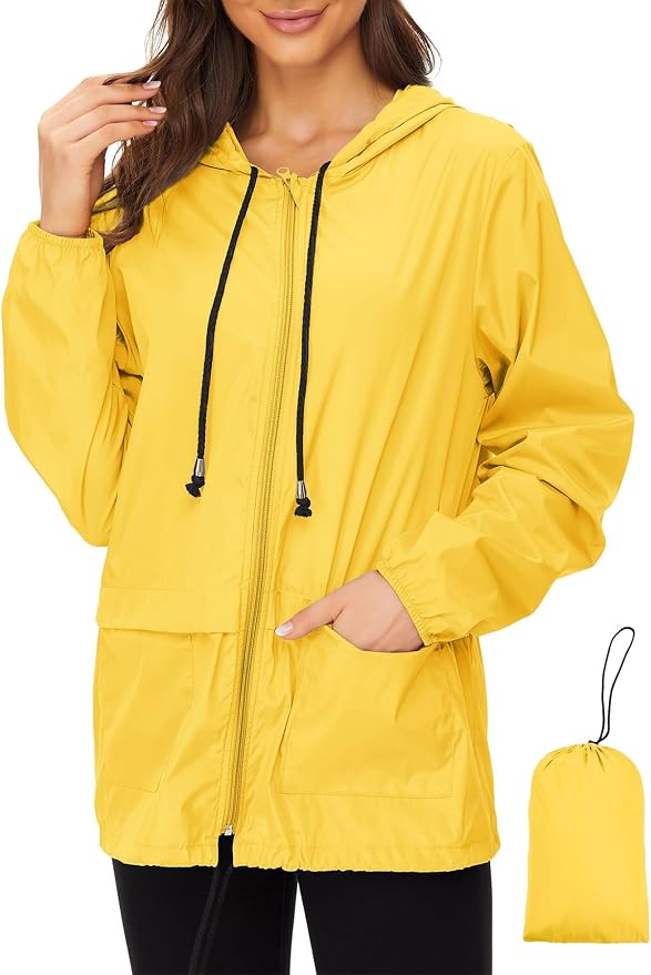 Zando Lightweight Rain Jacket Women Packable Waterproof Raincoat with Hood | Windbreaker Jacket Women, Light Raincoats for Drizzle, Rain Coats for Travel, Hiking and Commute