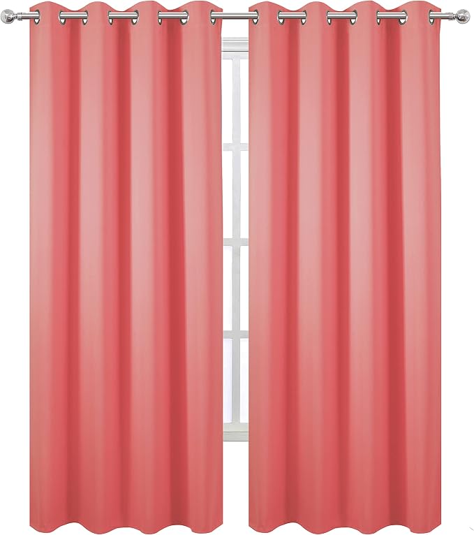 LEMOMO Blackout Curtains 52 x 95 inch/Coral Curtains Set of 2 Panels/Thermal Insulated Room Darkening Bedroom Curtains