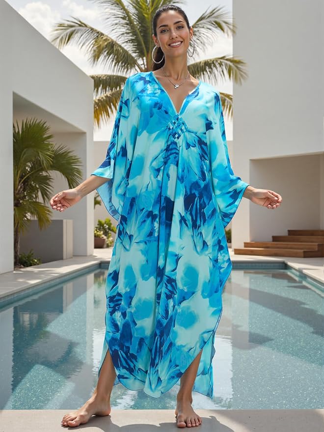 Mumu Dresses for Women Plus Size, Bohemian Kaftan Beach Cover Up Long Maxi Nightgown Soft Loungewear
