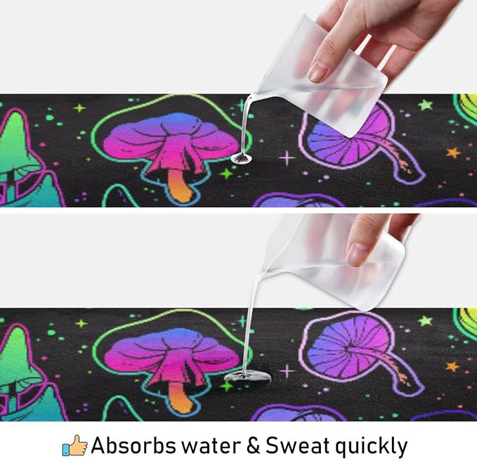 Colorful Mushroom Yoga Mat Towel Non Slip Soft Sweat Absorbent Hot Yoga Mat Towel, for Hot Yoga, Pilates and Workout-73 x 27 Inch