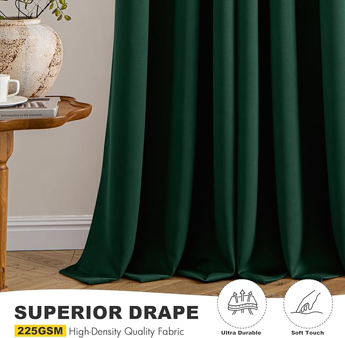 MIULEE Blackout Curtains for Bedroom 2 Panel 50 x 84 Inch Long Hunter Green | Thermal Insulated, Living Room Darkening Grommet Drapes, Noise Reducing, Light Blocking Window Treatments