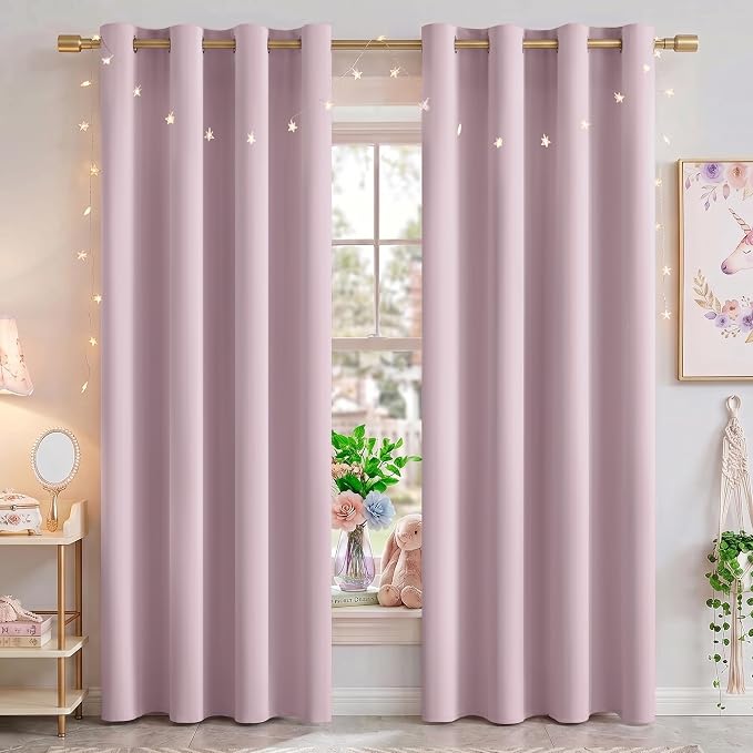 NICETOWN Blackout Pink Curtains for Girls Room - Thermal Insulated Solid Grommet Room Darkening Curtains/Panels/Drape for Bedroom (Lavender Pink=Baby Pink, 1 Pair, 52 by 84-Inch)