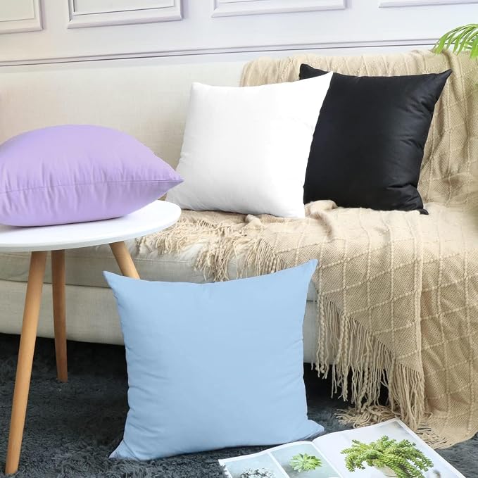 4-Pack 100% Cotton Comfortable Solid Decorative Throw Pillow Case,Thmyo Square Cushion Cover Pillowcase Sublimation Blank Pillow Covers DIY Throw Pillowcase for Sofa(16x16 inch/ 40x40cm,Light Blue)