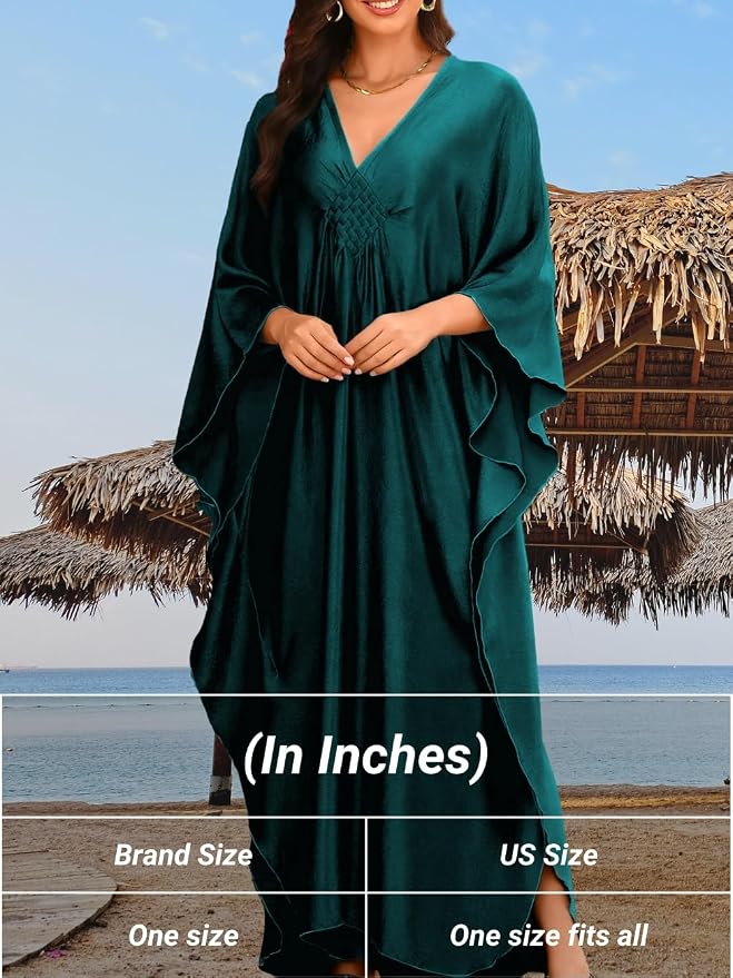 ChiaoLezhee Print Moo-Moos for Women, Kaftan Cover-Up Dresses, Sexy V-Neck High-Slit, Beach Pool-Party Coverups Muumuu Plus
