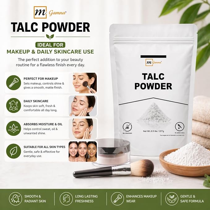 100% Natural Talc Powder for Facial Make-up, Absorption, Lubrication, and Multi-Purpose 0.5 LBS / 227 GMS