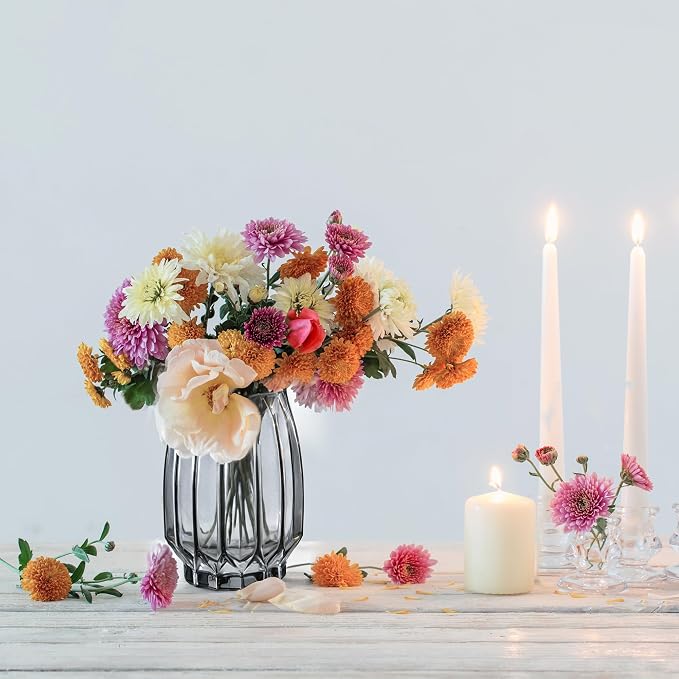 Glass Vase for Flowers - Hand Blown Flower Vase for Centerpieces, Wide Mouth Vase for Bouquets, Eucalyptus, Pampas Grass - Home Decor, Farmhouse, Dining Table