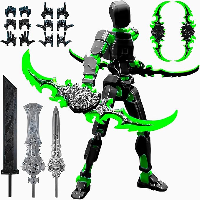 T13 Action Figure Titan 13 Robot Action Figure,3D Printed Dummy 13 Set, Lucky 13 Set,Gift for Collectors Desktop Decorations, (Assembly Completed), Black Green
