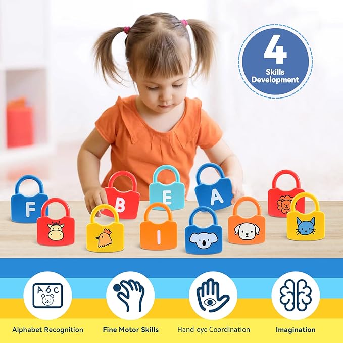 Alphabet Learning Toys, Lock and Key Toddler Toy for Ages 2-4, Preschool Learning Activities, Kindergarten Classroom Must Haves, ABC Montessori Toys for 3 Year Old