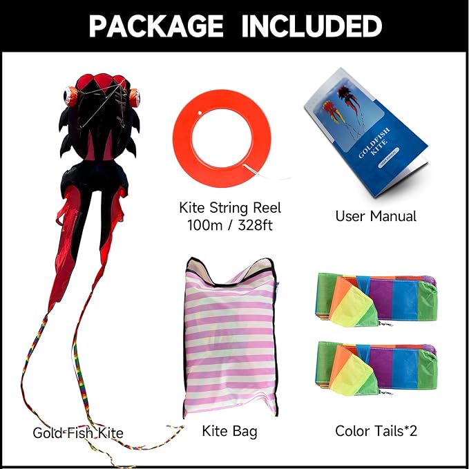 43ft Large Kites for Adults,3D Goldfish Frameless Soft Umbrella Giant Flying Kites,Easy to Fly with 330Ft Kite String in Beach and Amusement Parks-Ages 12+
