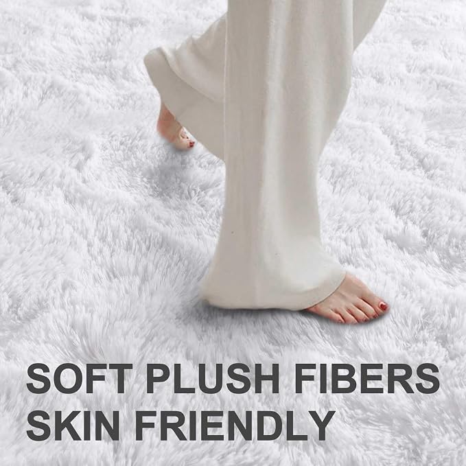 Area Rugs for Living Room, 5x7 Feet Soft Fluffy Shagg Plush Rug High Pile Large Indoor Modern Non-Slip Floor Carpet for Bedroom Nursery Kids Home Room Dorm Decor Aesthetic White