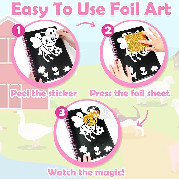 FUNNYB&G Foil Art Crafts for Kids Ages 4-8: Valentines Crafts for Kids 2026,Birthday Gift for Girls,Art and Crafts Supplies,Party Favors,Creative Toys for Girls Boys 4 5 6 7 8 9 Years Old(Insects)