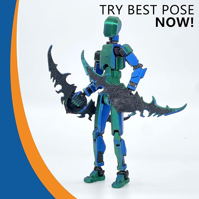 Assembled Lucky 13 Action Figures, Titan 13 Action Figure,3D Printed T13 Action Figure Multi-Jointed Movable, Dummy Hand Painted Figure, Desktop Decorations Game Gifts, (Laser Green)