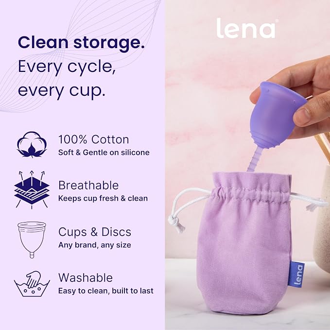 Lena Menstrual Cup Storage Bag - 100% Cotton Drawstring Pouch for Menstrual Cups, Period Cup Carrying Case, Breathable Cup Holder Bag for Travel and Storage, Disc Container, Light Purple