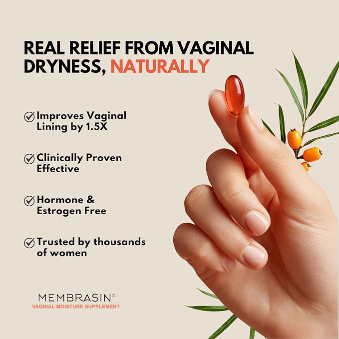 Membrasin Vitality Pearls | 60 Pills | Natural Feminine Hydration for Menopause Support & Lasting Comfort | Estrogen-Free Daily Oral Supplement to Help Relieve Vaginal Dryness, Burning & Itching