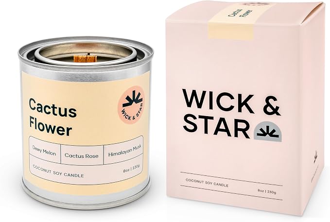 Wick & Star Vegan, Wood Wick, Natural Coconut Soy Wax Aromatherapy Candle, Clean Burning (Cactus Flower)