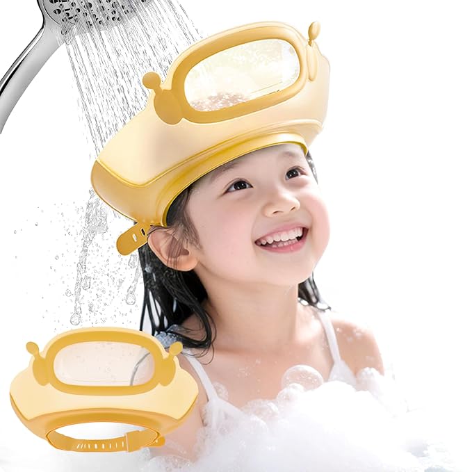 FUNUPUP Baby Shower Cap Toddler Hair Washing Shield Adjustable Bath Visor for Kids Shampoo Hat with Eyes Ears Cover 1-15 Years Boys Girls Essentials for Bath Time, Yellow