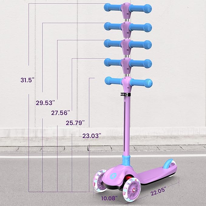 2-in-1 Adjustable Kick Scooter for Kids 3-5 (Suitable 3-12 Years),5-Level Handlebar & Removable Seat, LED Light-Up Wheels, Wide Deck, Foldable Design for Indoor/Outdoor Use - Girls & Boys