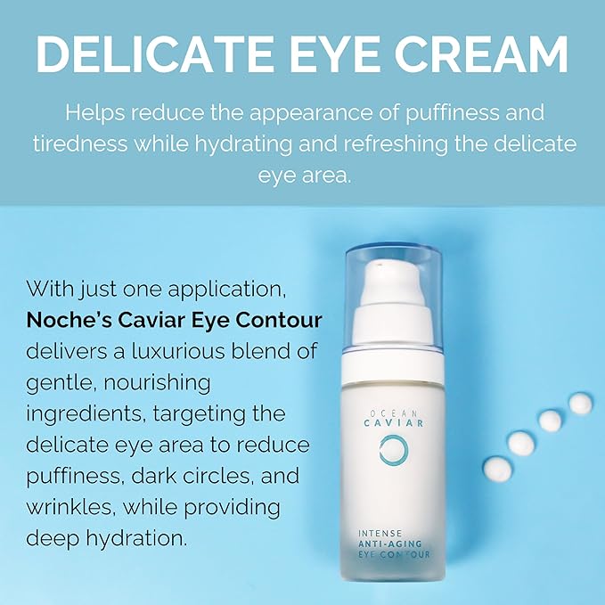 Noche Y Dia Caviar Eye Contour for Mature Skin - Made in Spain - Anti Aging Cream with Hyaluronic Acid - Targets Wrinkles, Bags, Puffiness, Circles - 30mL (1.02 fl oz)