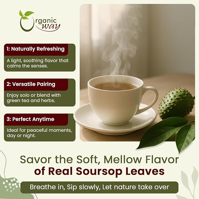 Organic Way Dried Soursop Leaf Coarse Cut (Annona Muricata) - Herbal Tea | Vegan, Non GMO & Gluten Free | Kosher Certified & Resealable Bag | 100% Raw from Sri Lanka (2 Ounces)