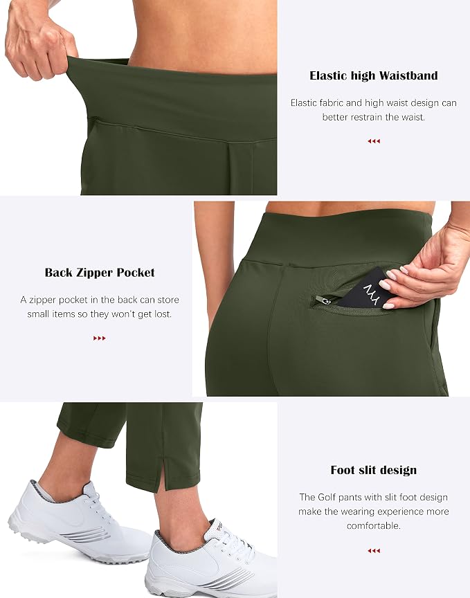 YYV Women's Golf Pants High Waist Stretch Ankle Pants with Pockets | Work Ankle Pants, Dress Pants with 4 Pockets, For Yoga Business Travel Casual