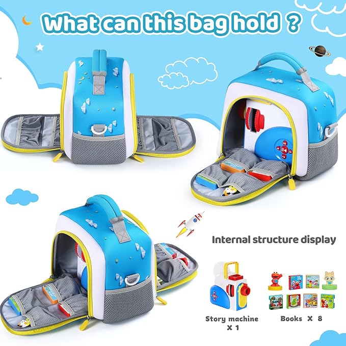 Carrying case Bag Compatible with Little Tikes Story Dream Machine Books Starter Set，Storage for Storybook, Audio Play, Character Travel Bag (Light Blue)
