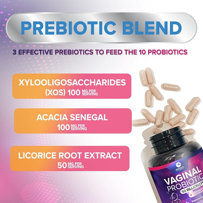 Vaginal Probiotics for Women pH Balance with Prebiotics - 50 Billion CFU - 10 Unique Feminine Strains, Cranberry & D-Mannose for Women's Probiotic Vag Health, Supplement Bottled in USA - 60 Capsules