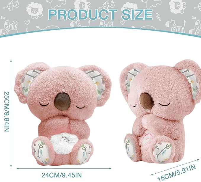 Relief Koala Breathing Stuffed Toy, Anxiety Relief Plush Breathing Animal, Sleeping Koala Plush Breathing with Musical Lights & Adjustable Rhythmic Breathing Motion (Pink)