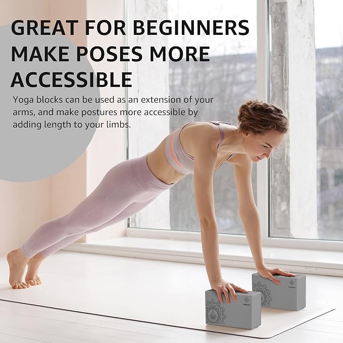Overmont Yoga Block 2 Pack Supportive Latex-Free EVA Foam Soft Non-Slip Surface for General Fitness Pilates Stretching and Meditation 9"x6"x3" Yoga Strap Included