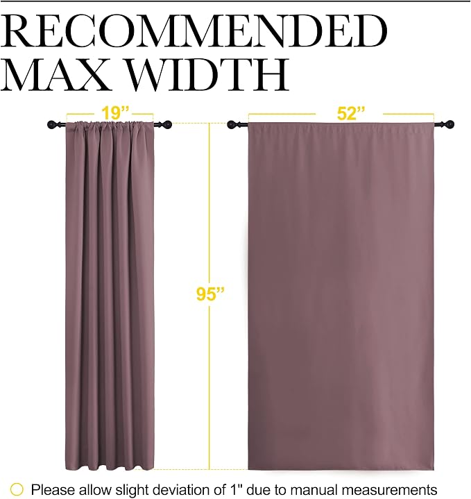 NICETOWN Room Darkening Curtains for Bedroom - Home Decoration Privacy Protection Thermal Insulated Solid Drapes/Draperies for Sliding Glass Door (Dry Rose, Set of 2, 52 x 95 inches)