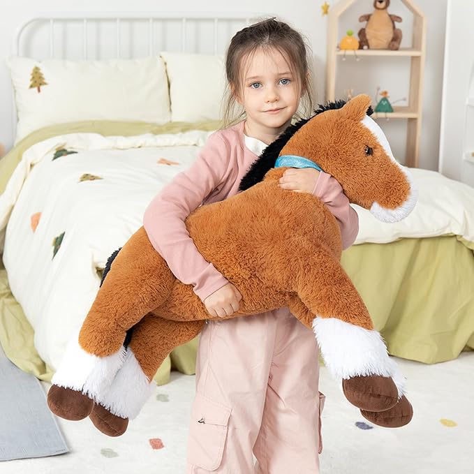 MaoGoLan Large Horse Stuffed Animal for Boy, Big Horse Plush Toy for Girl, Ridable Stuffy Pony for Kid, Stuffed Pony Plush Pillow for Baby Shower, Birthday Gifts or Party Favor, 33 inches, Tan