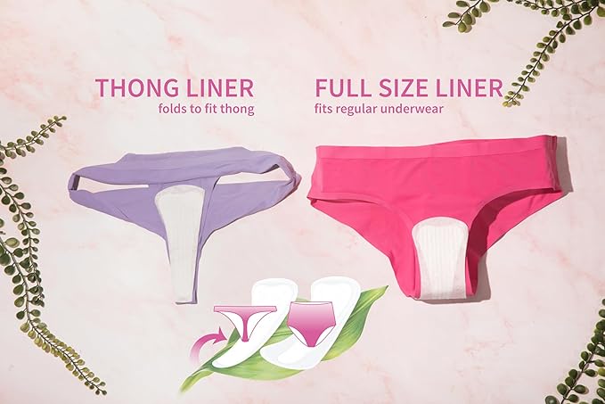 Organyc 100% Certified Organic Cotton 2 in 1 Panty Liners for Women Fits Thong or Regular Underwear, Light Flow, 20 Count
