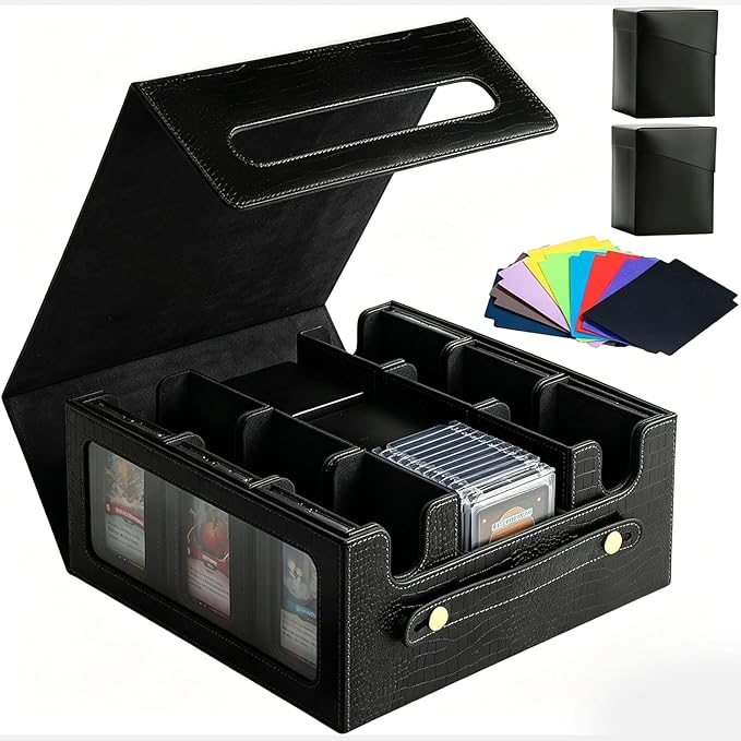 9IN1 MTG Deck Box with Carrying Handle, 8 Removable Deck Boxes & 1000+ Card Storage for TCG & Sports Cards, 10 Dividers, for Magic, YuGiOh, Gundam Card Game (BLACK)