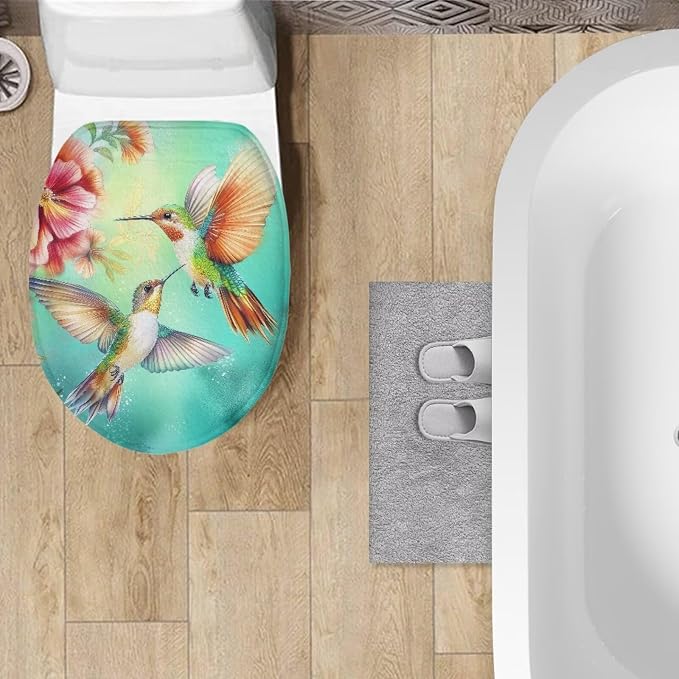 Hummingbird Flower Toilet Tank Dust Cover for Bathroom Green Hummingbird Flower Toilet Seat Cushion Cover with Elastic Band Oval Toilet Seat Cover Soft Bathroom Replacement Machine