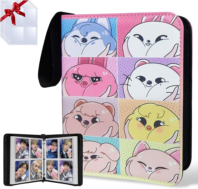 Kpop Photocard Binder for Kpop Photocards,4 Pocket with 50 Sleeves up to 400 Cards Cute Photo Album for Fans Boys and Girls