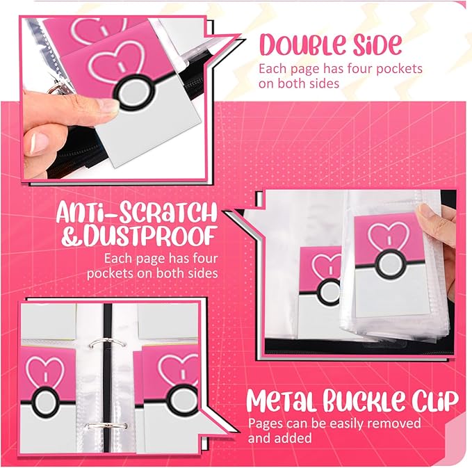 900 - Pockets Trading Card Binder with Removable 50 Sleeves, Card Collector Album with Zipper, Portable Card Holder Book Fits Sports Card, Game Card - Pink