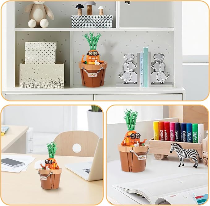 Creative Carrot Model Building Set – Potted Plant Blocks Compatible with Lego, Home & Office Desk Decor, Ideal Building Toy Gift for Kids Ages 6+ & Adults (JJ9209)