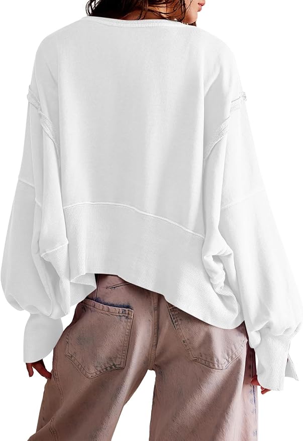 Zwurew Womens Casual Sweatshirt Cropped Shirts | Loose Fit, Tee Top, Pullover, Crop Hem, Design Trim, Daily Tops