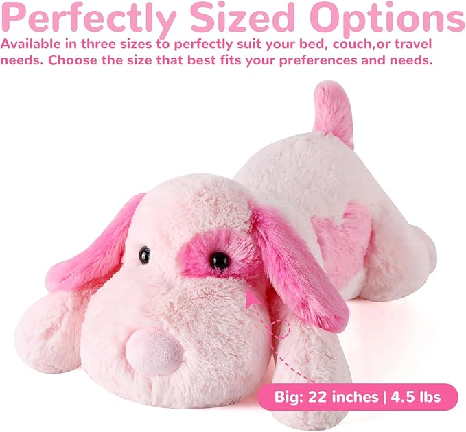 meowtastic Pink Dog Weighted Stuffed Animals - 22 Inch 4.5 Pounds Weighted Plush Dog Stuffed Animals - Big Stuffed Dog Plush Pillow - Cute Plush Toys Gifts for Kids & Adults (22" 4.5 lbs)