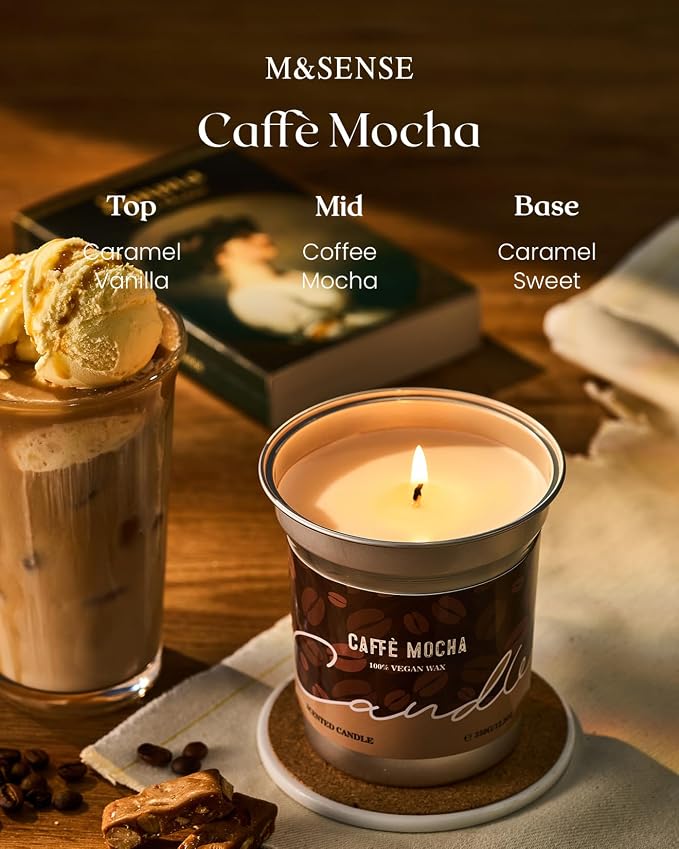 M&SENSE Mocha Coffee Scented Candles 12.3oz | 75 Hours Slow Burn, Soy Organic, Non Toxic, Fall Seasonal, Aromatherapy
