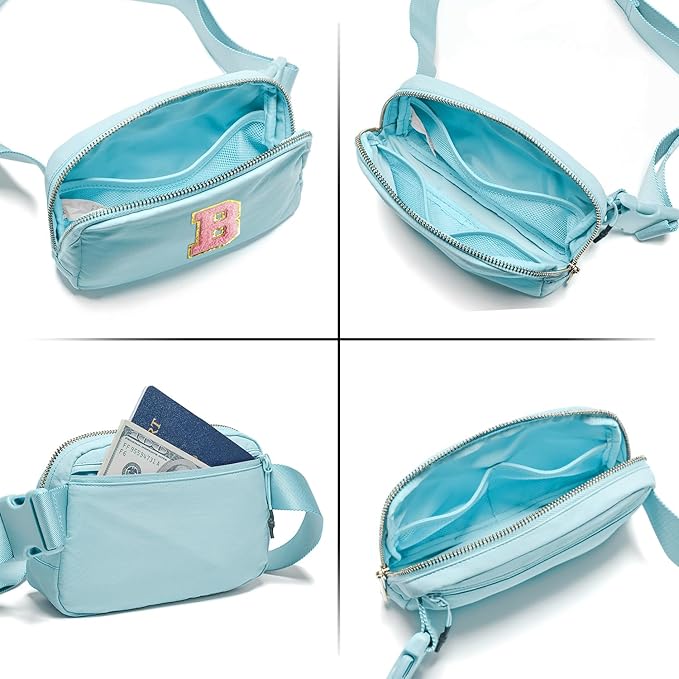 Gitus Gifts for 7 8 9 10 11 Year Old Girls Belt Bag Fanny Pack Crossbody Bags with Initial Letter Patch Birthday Gifts for Daughter Sister Friends Teen girls (Icing Blue-B)
