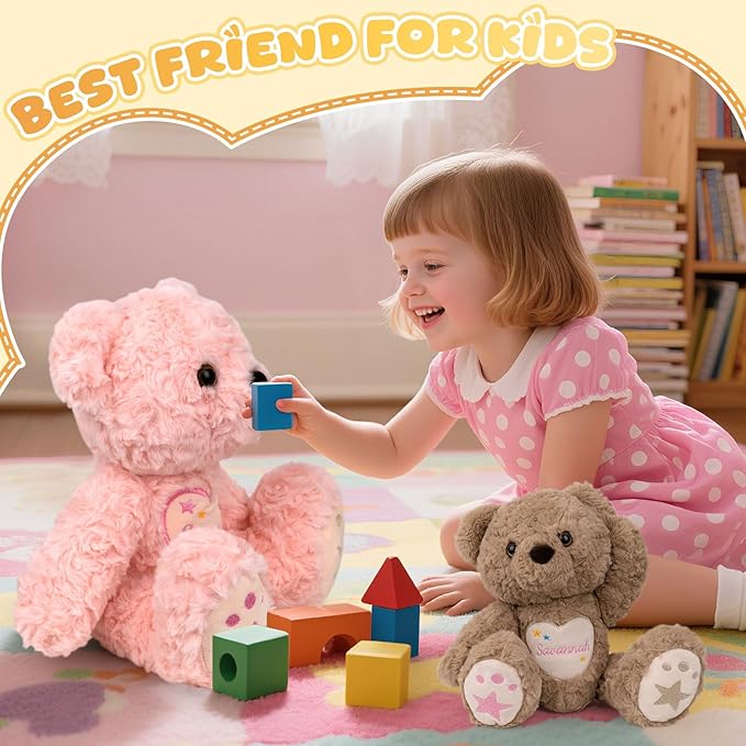 Custom Teddy Bear Stuffed Animal with Embroidered Name, Personalized Stuffed Bear for Baby, Bears Plush Toddler Adult Toys Gifts for 1+ Year Old Girls Boys Birthday Christmas for Her